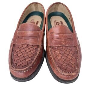 Dexter Comfort Loafers Mens 8 M Brown Hand Sewn Woven‎ Leather Slip On 381582